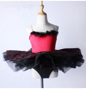 Red black patchwork slip dresses backless girls kids children leotard tutu skirt competition performance ballet dance dresses costumes